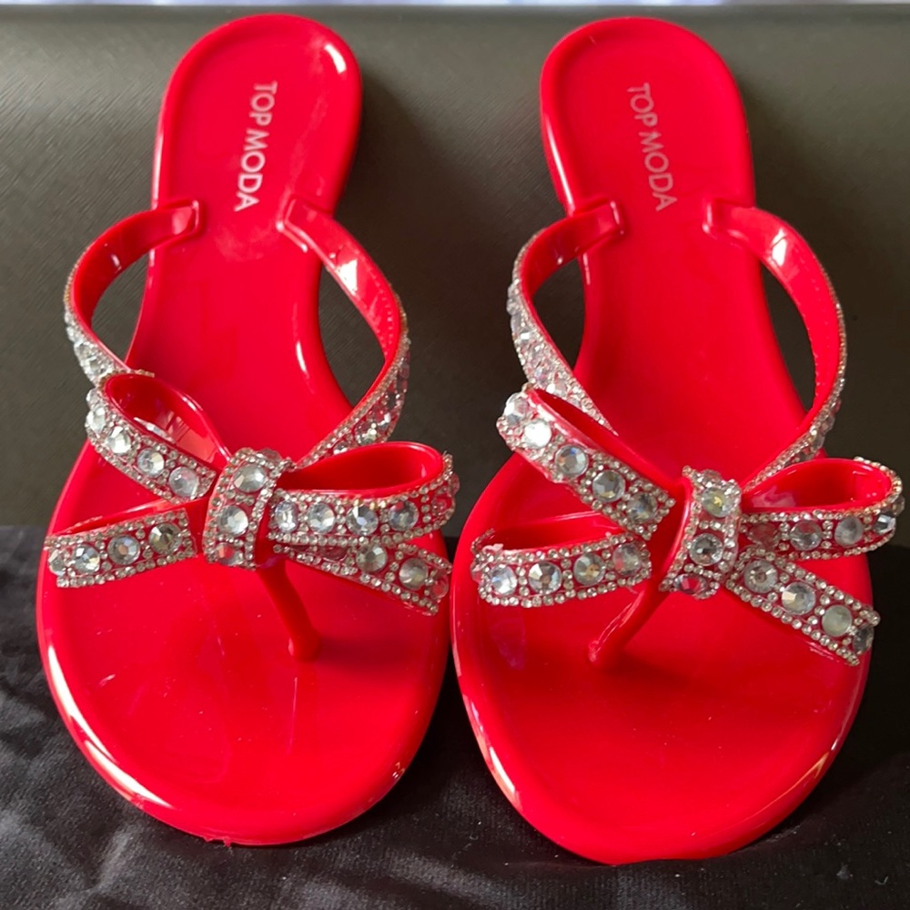 Red Rhinestone Thong Flats